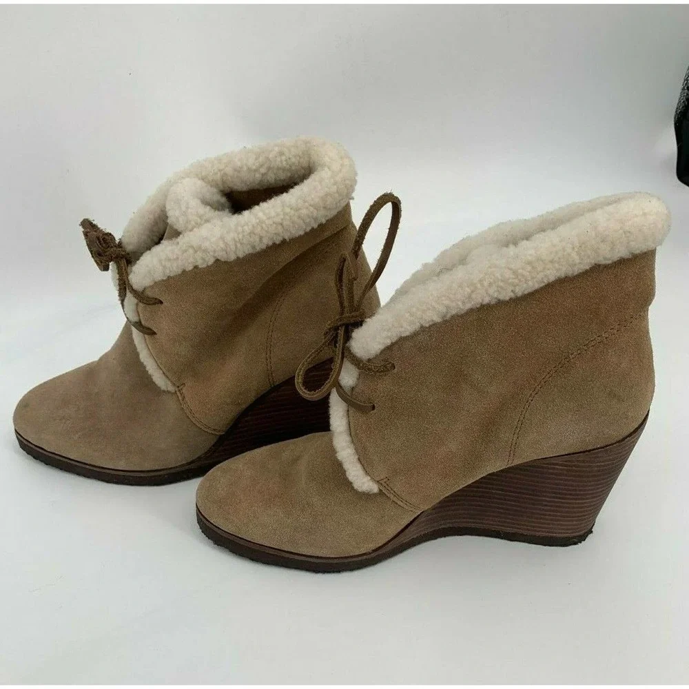 Splendid 9.5M Fleece Lined Wedge Heel Winter Booties Catalina Light Brown Suede